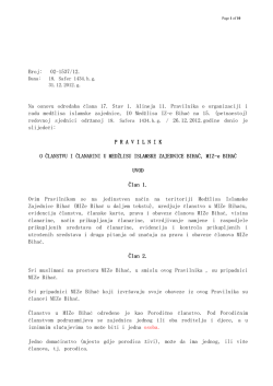 Pravilnik o članstvu - Medžlis islamske zajednice Bihac