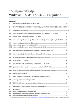 Sajam zdravlja - sadržaj - Vinkovci zdravi grad