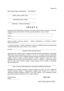 Izjava o ispunjavanju minimalnih uvjeta za trgovce