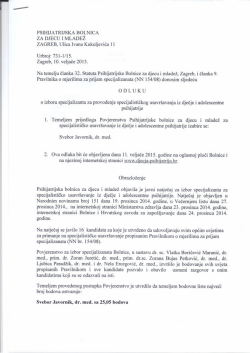 Odluka o izbor&hellip; - Psihijatrijska bolnica za djecu i mladež