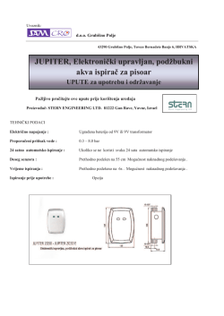 Upute za kori&scaron;tenje i održavanje ispirača JUPITER