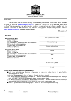 Po&scaron;tovani, Zahvaljujemo Vam na odabiru studija Zdravstvenog