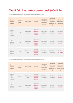 Cjenik Vip trio paketa preko postojeće linije