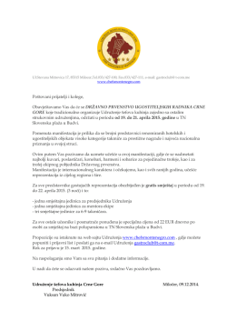 Po&scaron;tovani prijatelji i kolege, Obavje&scaron;tavamo Vas da će se