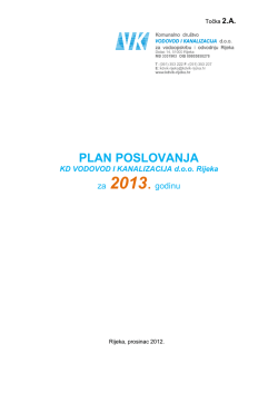 Plan poslovanja za 2013. - KD VODOVOD I KANALIZACIJA doo