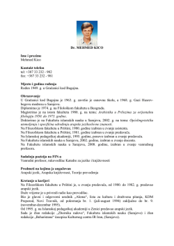 Dr. MEHMED KICO Ime i prezime Mehmed Kico Kontakt telefon tel