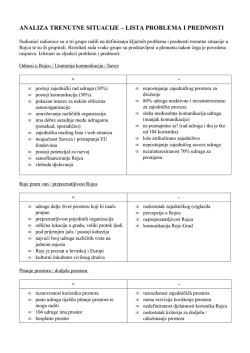 ANALIZA TRENUTNE SITUACIJE &ndash; LISTA PROBLEMA I PREDNOSTI