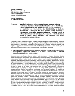 Predmet: Izvje&scaron;taj Nadzornog odbora o obavljenom