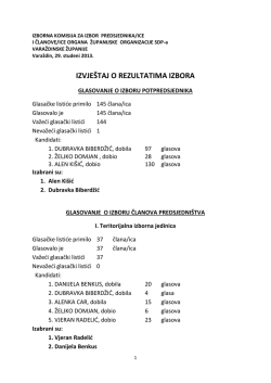 IZVJE&Scaron;TAJ O REZULTATIMA IZBORA