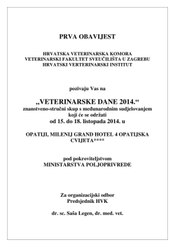 „VETERINARSKE DANE 2014.“ - Hrvatska Veterinarska Komora
