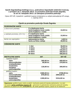 Cjenik za prometno područje Grada Zagreba