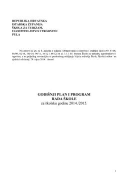godišnji plan i program rada škole - Škola za turizam, ugostiteljstvo i