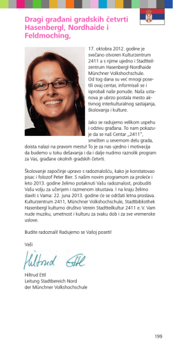 Dragi građani gradskih četvrti Hasenbergl, Nordhaide i Feldmoching,