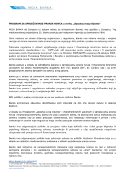 PROGRAM ZA SPRJEČAVANJE PRANJA NOVCA u