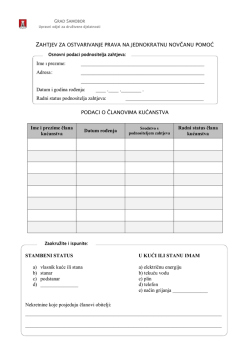 ZAHTJEV ZA OSTVARIVANJE PRAVA NA JEDNOKRATNU