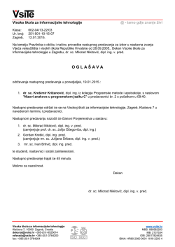 O G L A Š A V A - Visoka škola za informacijske tehnologije