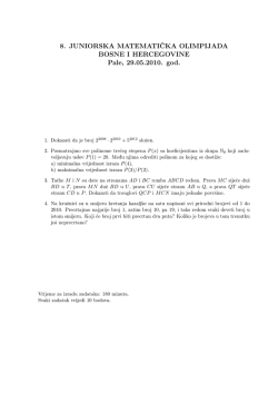 8. JUNIORSKA MATEMATICKA OLIMPIJADA BIH, Pale, 29.05.2010