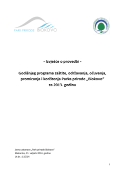 - Izvje&scaron;će o provedbi - Godi&scaron;njeg programa za&scaron;tite, održavanja