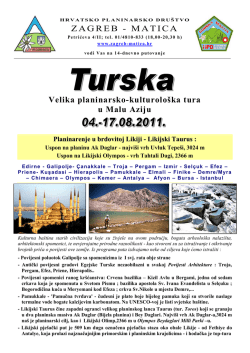 ZAGREB - MATICA Velika planinarsko-kulturolo&scaron;ka tura