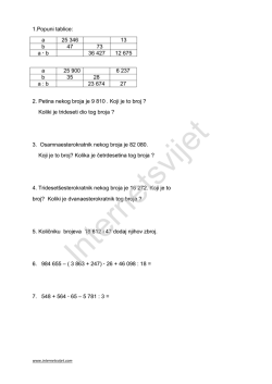 1.Popuni tablice: a 25 346 13 b 47 73 a   b 36 427 12