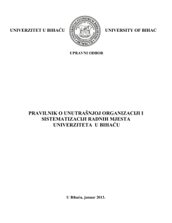 pravilnik o unutra&scaron;njoj organizaciji i sistematizaciji radnih mjesta