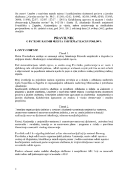 PRAVILNIK o ustroju radnih mjesta i sistematizaciji poslova i tablica