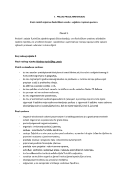 I . PRILOG PRAVILNIKU O RADU Popis radnih mjesta u Turističkom