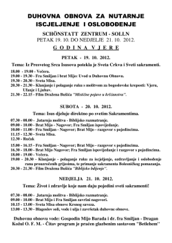 DUHOVNA OBNOVA ZA NUTARNJE ISCJELJENJE I OSLOBO ENJE