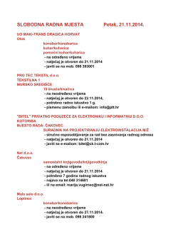 SLOBODNA RADNA MJESTA Petak, 21.11.2014.