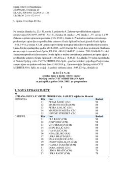 Rje&scaron;enje o upisu djece u dječje vrtiće i jaslice