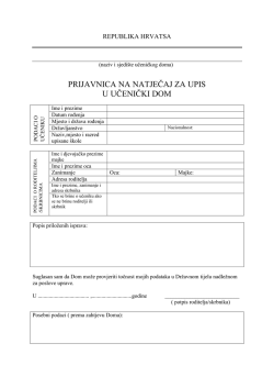 PRIJAVNICA NA NATJEČAJ ZA UPIS U UČENIČKI DOM