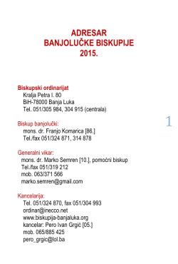 ADRESAR BANJOLUČKE BISKUPIJE 2015.