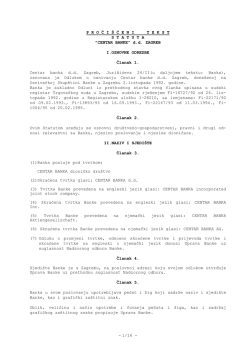 Proči&scaron;ćeni tekst Statuta Centar banke d.d.