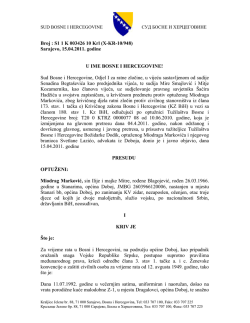 Sarajevo, 15.04.2011. godine U IME BOSNE I HERCEGOVINE!