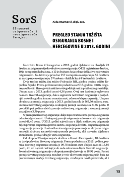 PREGLED STANJA TRŽI&Scaron;TA OSIGURANJA bOSNE I