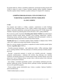 GODI&Scaron;NJI PROGRAM RADA I FINANCIJSKI PLAN TURISTIČKE