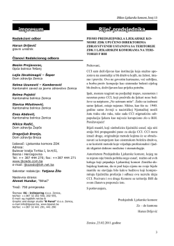 impresum Riječ predsjednika - ljekarska komora zeničko