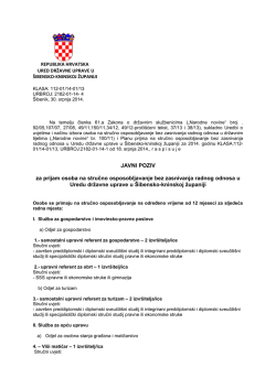 JAVNI POZIV za prijam osoba na stručno osposobljavanje bez