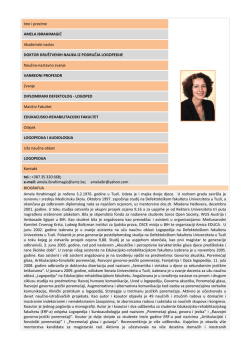 Ime i prezime AMELA IBRAHIMAGIĆ Akademski naslov DOKTOR