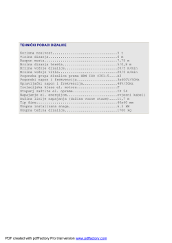 Tehnički podaci dizalice