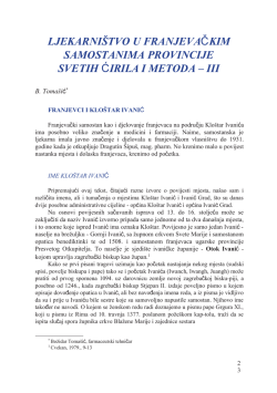 ljekarni&scaron;tvo u franjevačkim samostanima provincije svetih