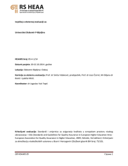 Izvje&scaron;taj o eksternoj evaluaciji za:
