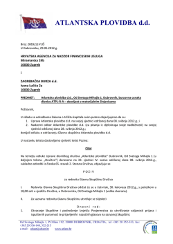 poziv na Glavnu skup&scaron;tinu - Atlantska plovidba dd Dubrovnik