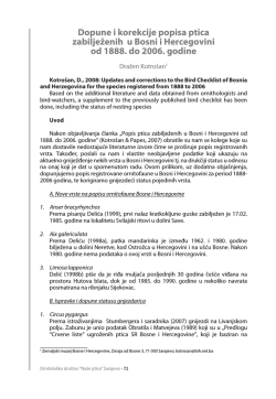 Dopune i korekcije popisa ptica zabilježenih u