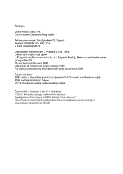 Životopis Vilma Kolarić, bacc. ms Glavna sestra Dijabetolo&scaron;kog