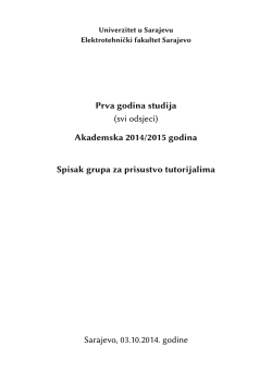 Prva godina studija (svi odsjeci) Akademska 2014/2015 godina