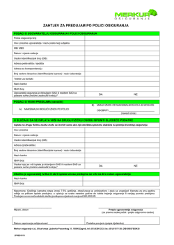 Zahtjev za predujam po polici osiguranja