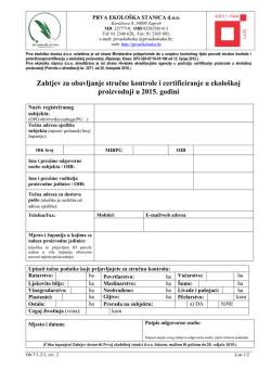 Zahtjev za stručnu kontrolu i certifikaciju ekolo&scaron;ke