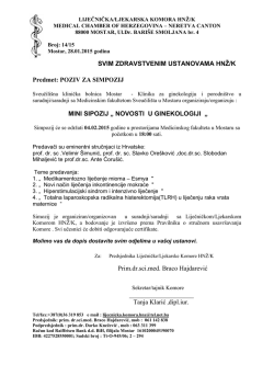 SVIM ZDRAVSTVENIM USTANOVAMA HNŽ/K Predmet: POZIV ZA