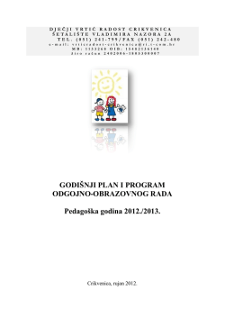 Godi&scaron;nji plan 2006 - Dječji vrtić RADOST